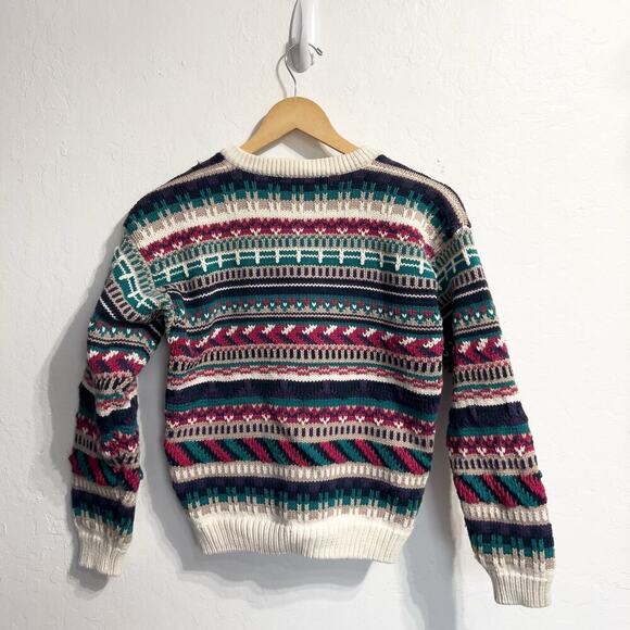 Vintage Eddie Bauer Cardigan Small Sweater Cotton Cottage Green Pink Pattern - Picture 2 of 11